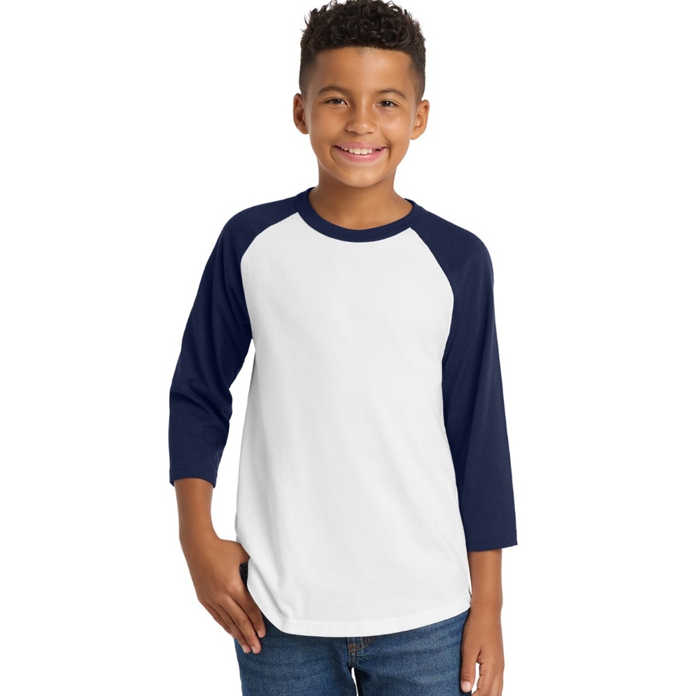 Kids Under Armour Raglan Baseball Tee - White and Navy